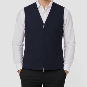 Twinhill Vest Waistcoat Mens 34R Navy Blue Wool Stretch Slim Fit Formal Full Zip